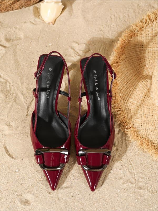 Burgundy Pointed-Toe Slingback Heels