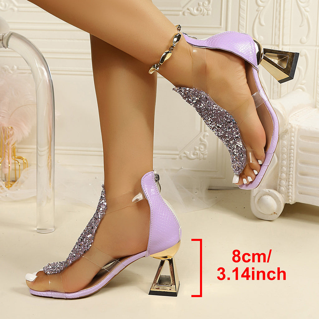 Crystal-Detail Open-Toe Heeled Sandals