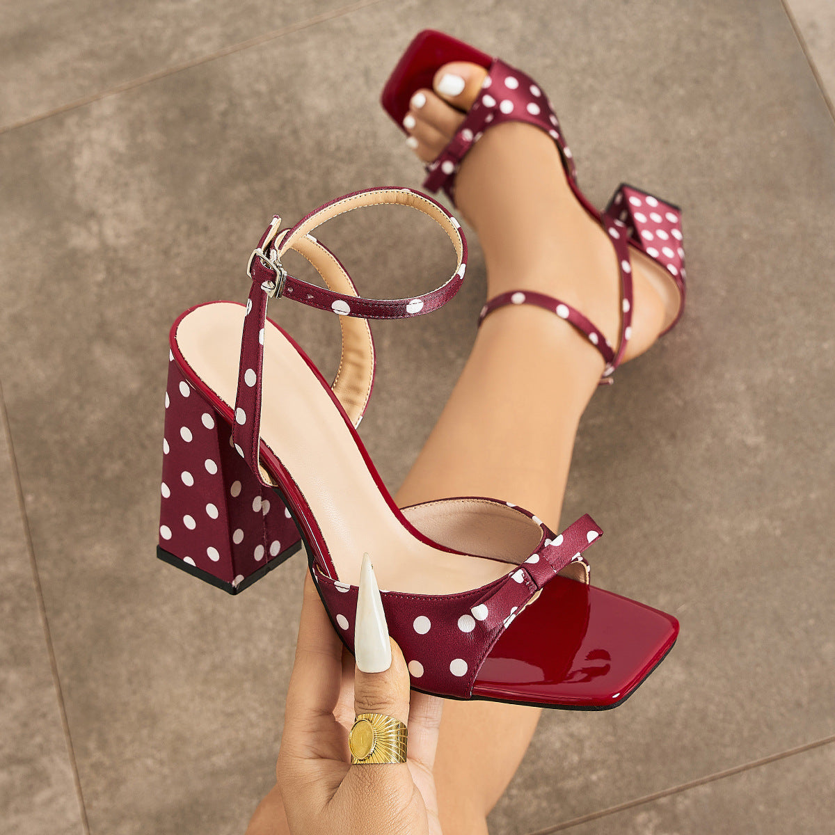 Polka-Dot Bow-Detail Heeled Sandals
