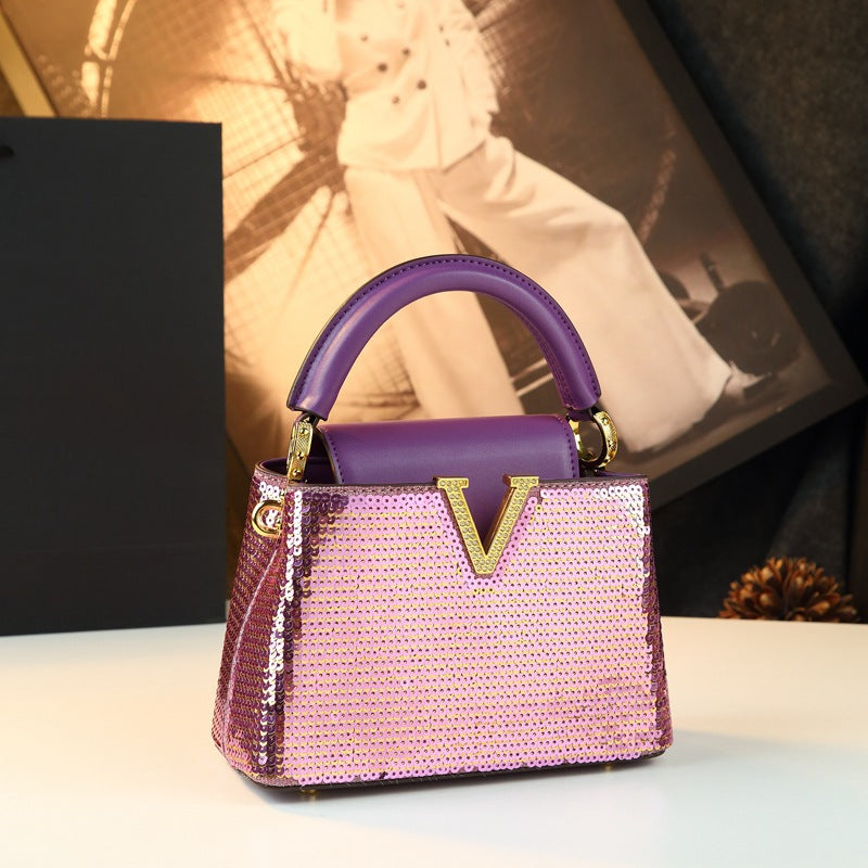 Crystal-Detail V-Lock Top-Handle Bag